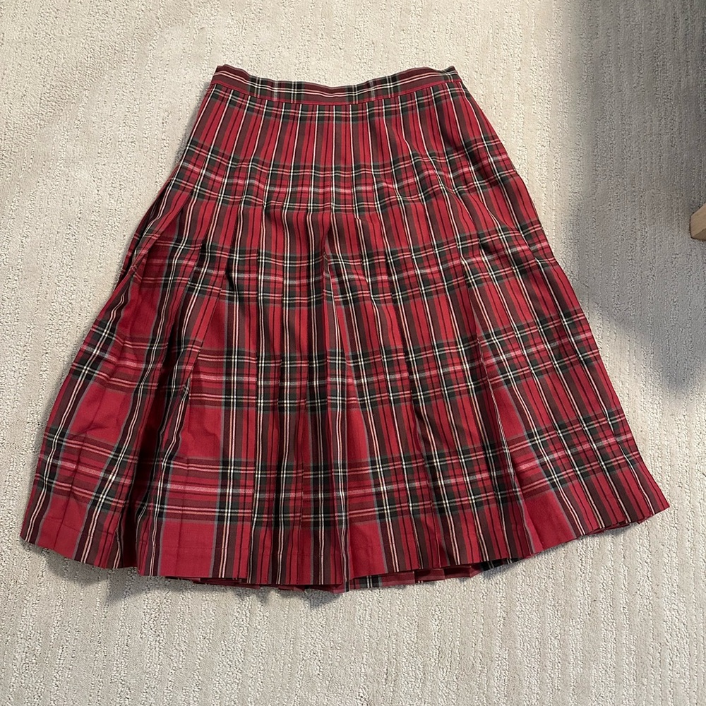 Pendleton vintage Classic Reversible Skirt Red Tartan Plaid Pleated Size 10 Wool